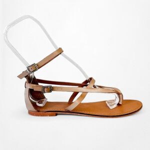 Brown Tan Faux Leather Strappy Thong Gladiator Style Sandals Size 6